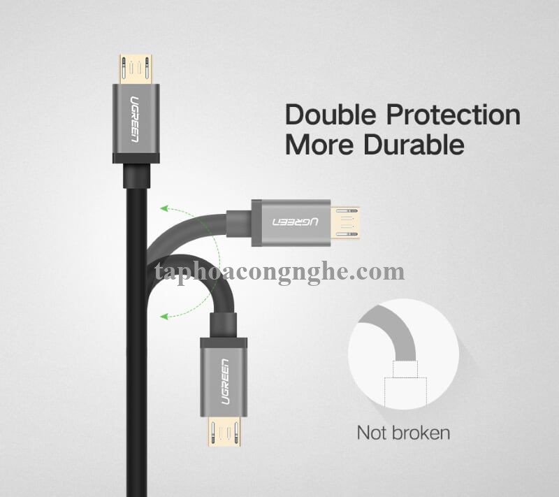 Ugreen 40347 0.5M màu Đen Cáp sạc truyền dữ liệu USB 2.0 sang 2 đầu MICRO USB cao cấp US196 30040347